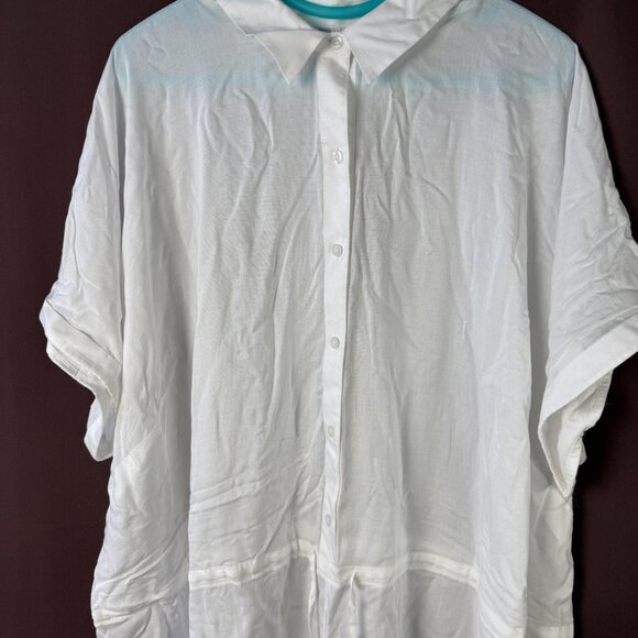 Lands' End Women's M-1X LONG Button Front Swim Cover-up Romper White - Picture 7 of 11